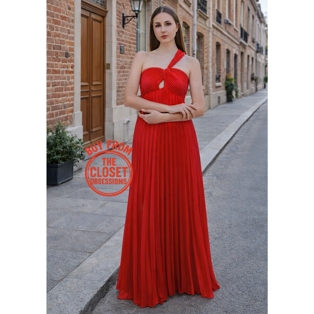 MANGO Red Pleated Front Knot Maxi Dress NWT Wedding Guest Formal - Picture 9 of 16
